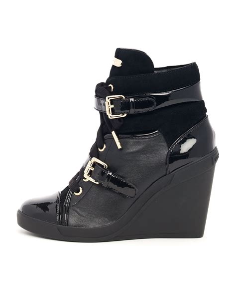 michael kors skid leather wedge bootie|Michael Kors wedge rain boots.